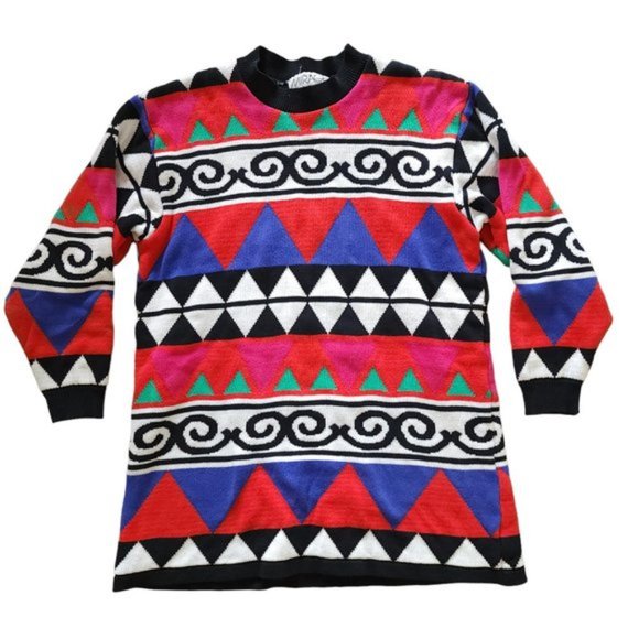 Vintage cotton geometric print tunic length sweater - Picture 4 of 10